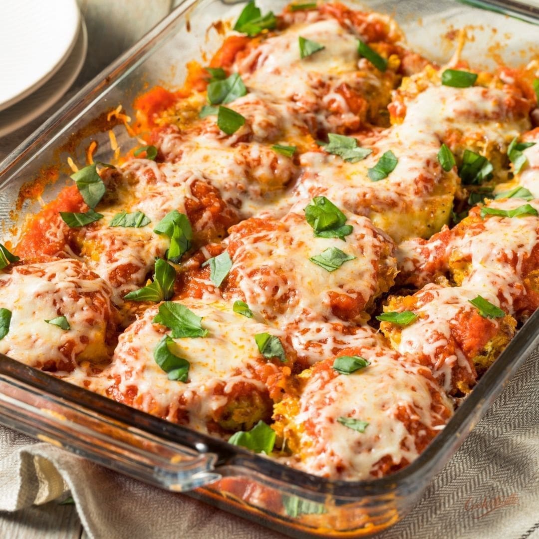 A freshly baked Eggplant Parmesan (Melanzane alla Parmigiana)